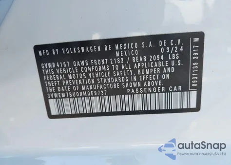 2024 Volkswagen Jetta 1.5T Se z USA, uszkodzony, nr VIN 3VWEM7BU0RM059737